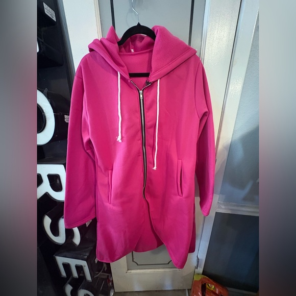 💖 Hot Pink Mid-Length Hooded Jacket | Women’s 1X | NWOT 💖 - Picture 2 of 3